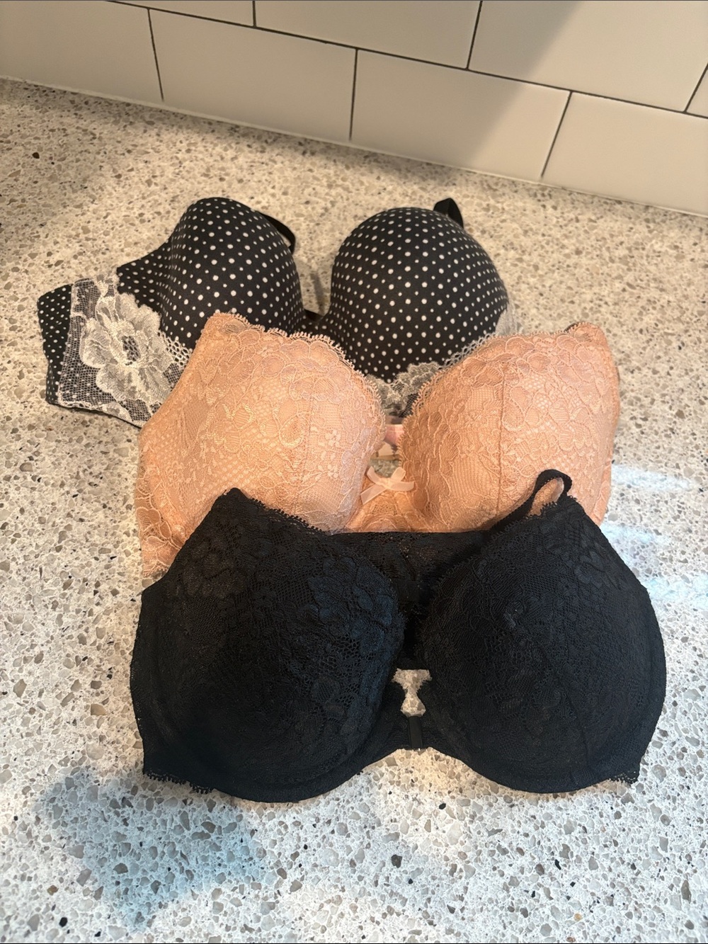 Victoria's Secret Lace Push-Up Bra Trio - Black, Peach, Polka Dot